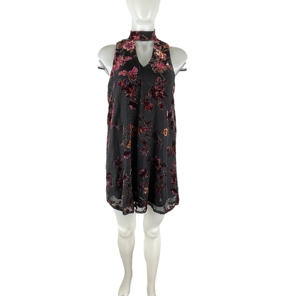 Burn Out Velvet Dress Black Red Key Hole Sleeveless JODI KRISTOPHER Sz M